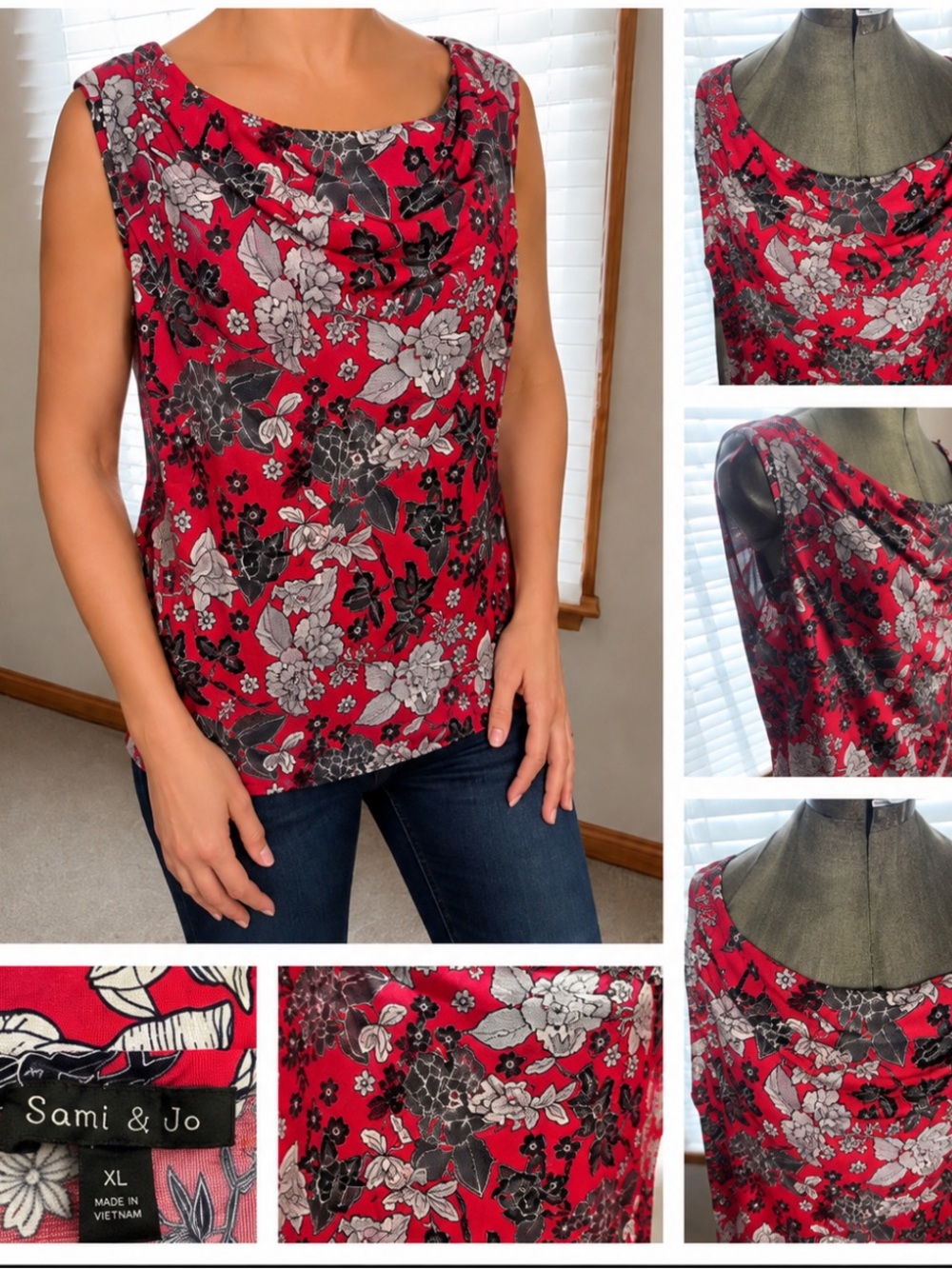 Sami & Jo Fuchsia Pink Floral Draped Cowl Neck Camisole Size XL